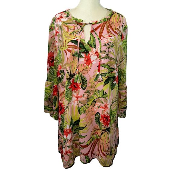 J. Jill Tops - J. Jill Pink & Green Tropical Tunic or Mini Dress Size Large